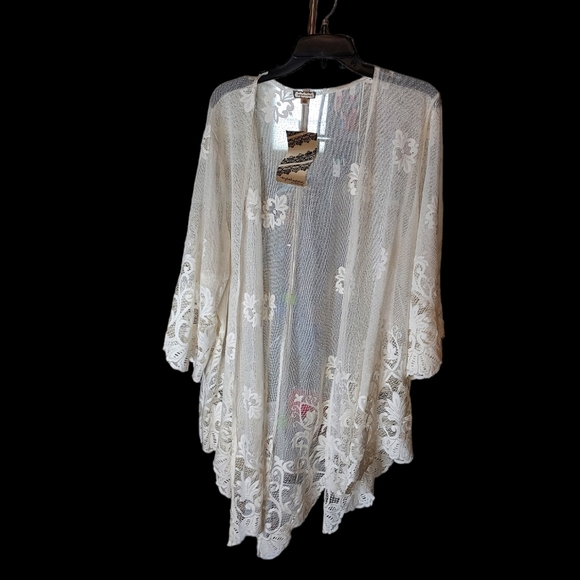 Eyeshadow NWT 2X Ivory Elegant lace Kimono 3/4 sleeve - Picture 8 of 14